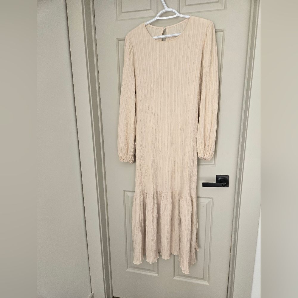 Shein Elegant Cream Long Sleeve Dress